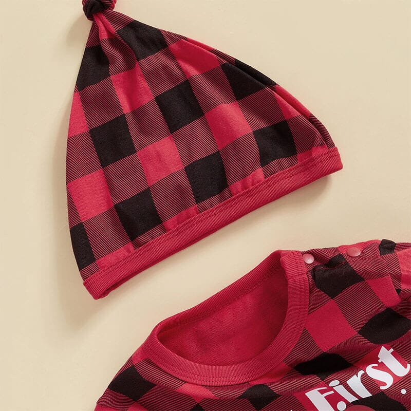 My First Christmas Plaid Baby Jumpsuit