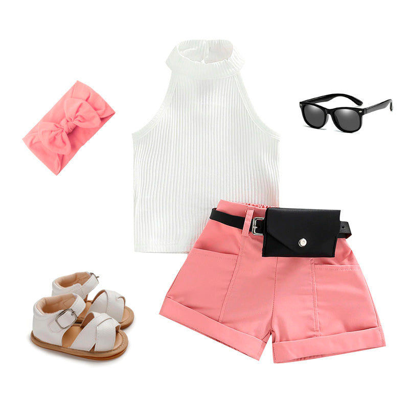 Sleeveless Stand Up Collar Top Toddler Set