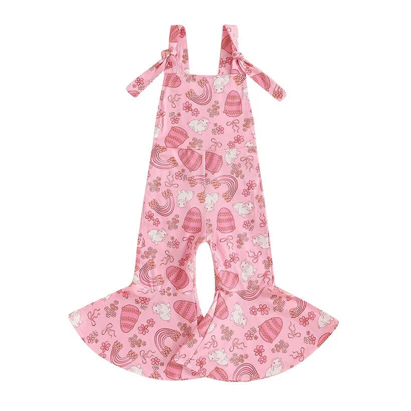 Sleeveless Pink Easter Flared Toddler Jumpsuit