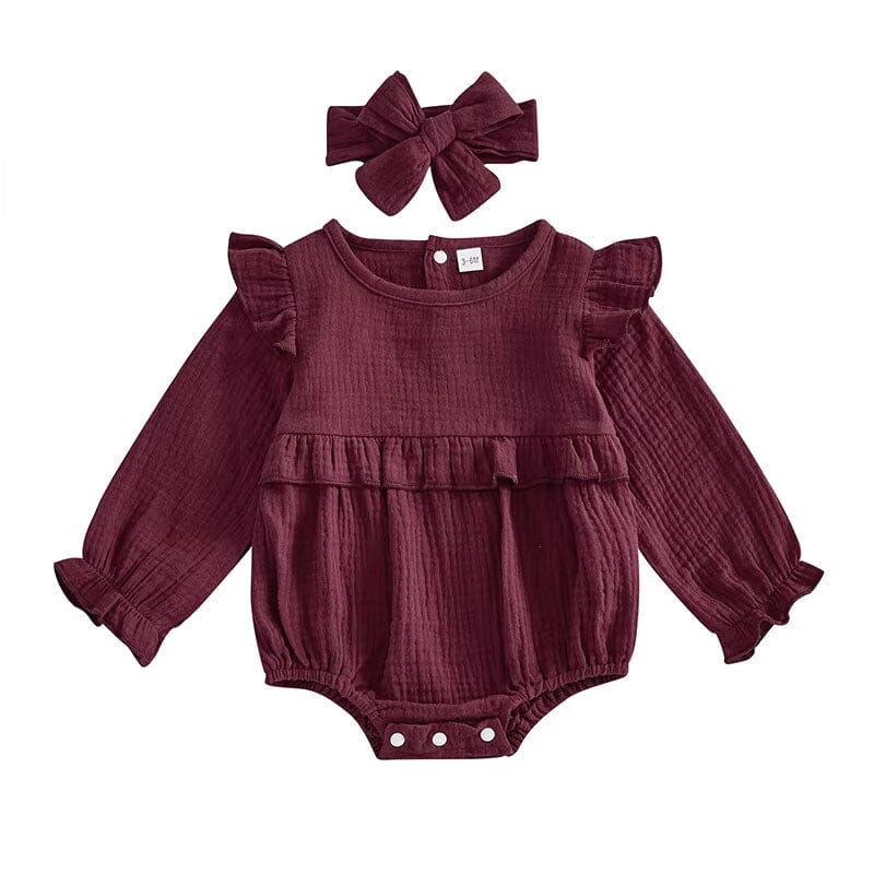 Long Sleeve Solid Ruffled Romper
