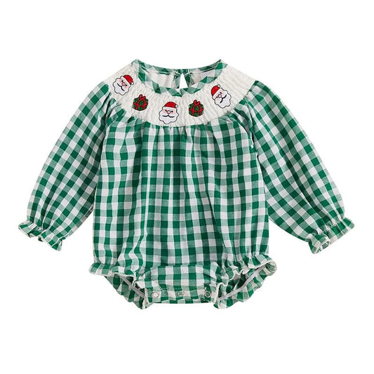 Long Sleeve Plaid Christmas Romper