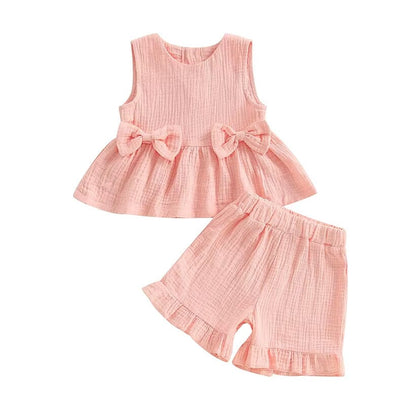 Solid Bow Ruffled Shorts Toddler Set