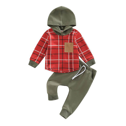 Olive Plaid Hoodie Baby Set