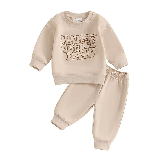Mama's Coffee Date Solid Pants Baby Set