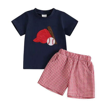 Short Sleeve Plaid Baseball Toddler Set