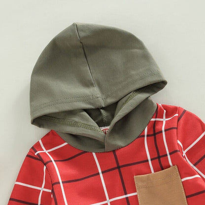 Olive Plaid Hoodie Baby Set