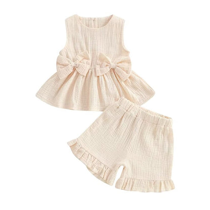 Solid Bow Ruffled Shorts Toddler Set