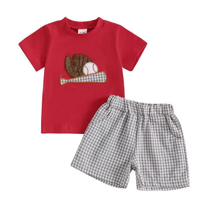 Short Sleeve Plaid Baseball Toddler Set