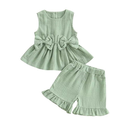 Solid Bow Ruffled Shorts Toddler Set