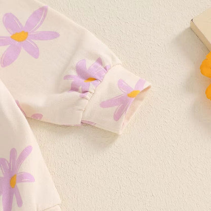 Long Sleeve Beige Floral Toddler Set