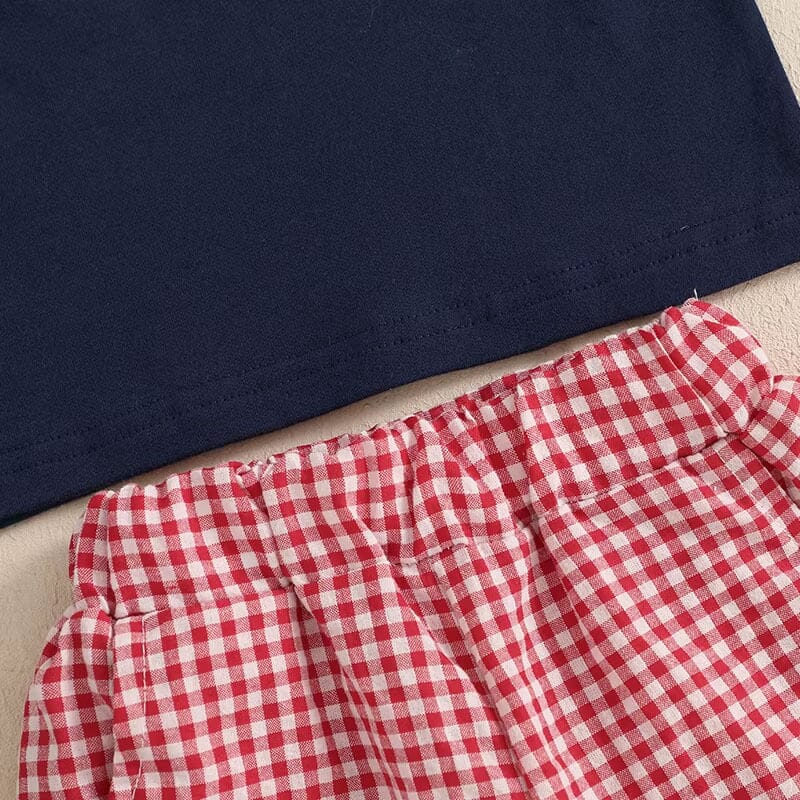Short Sleeve Plaid Baseball Toddler Set
