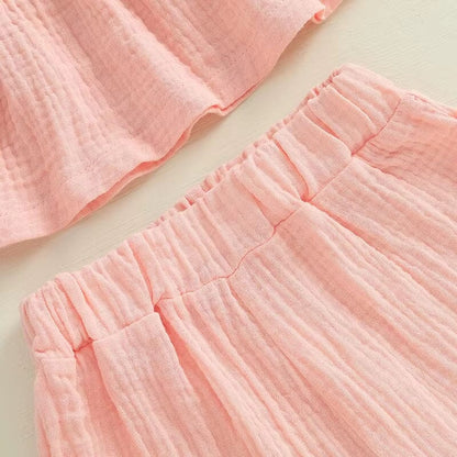Solid Bow Ruffled Shorts Toddler Set
