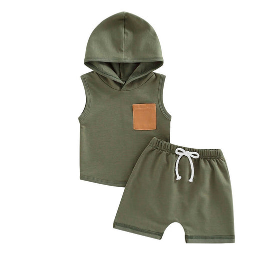 Sleeveless Olive Hooded Baby Set