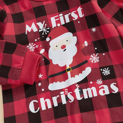 My First Christmas Plaid Baby Jumpsuit