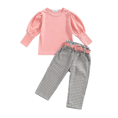Pink Top Plaid Pants Toddler Set