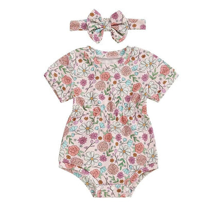 Short Sleeve Floral Ribbed Baby Romper