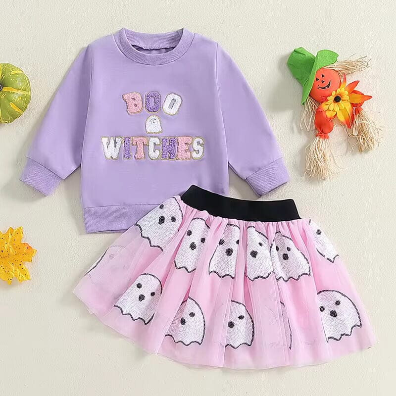 Boo Witches Sweatshirt and Ghost Skirt Set
