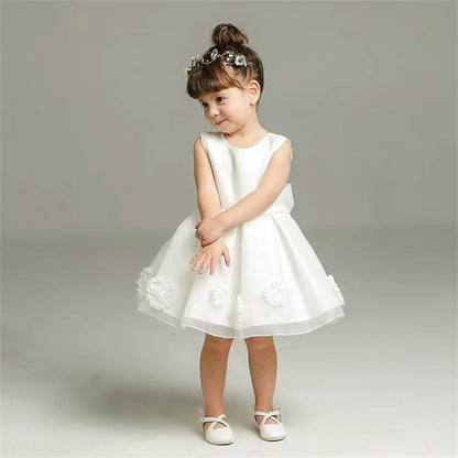 Sleeveless White Bow Baby Dress