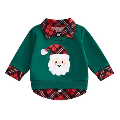 Long Sleeve Plaid Santa Baby Sweatshirt