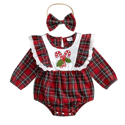 Christmas Lace Plaid Baby Romper