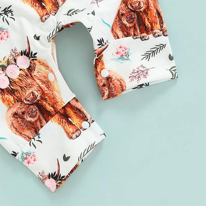 Highland Cows Floral Baby Jumpsuit