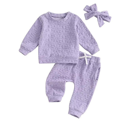 Long Sleeve Solid Flowers Baby Set