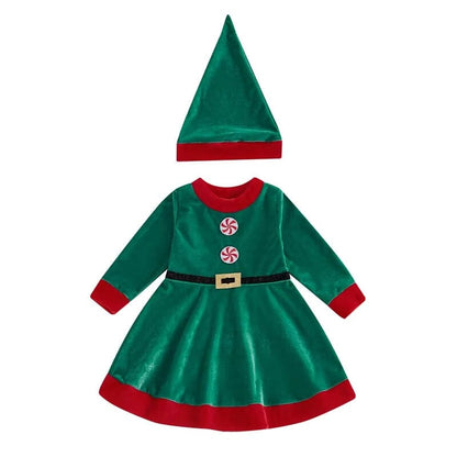 Long Sleeve Christmas Elf Dress Costume