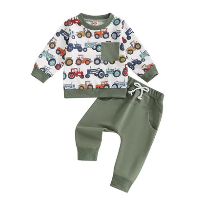 Long Sleeve Tractors Solid Pants Baby Set