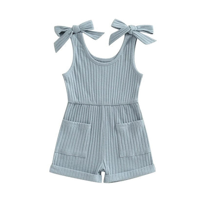 Sleeveless Solid Ribbed Toddler Romper