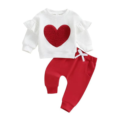 Long Sleeve Waffle Heart Baby Set