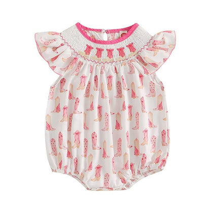Fly Sleeve Vintage Boots Baby Romper