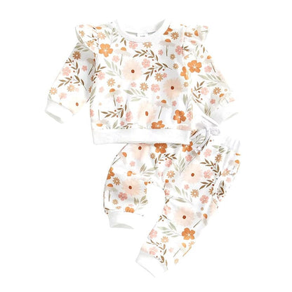 Long Sleeve White Floral Baby Set