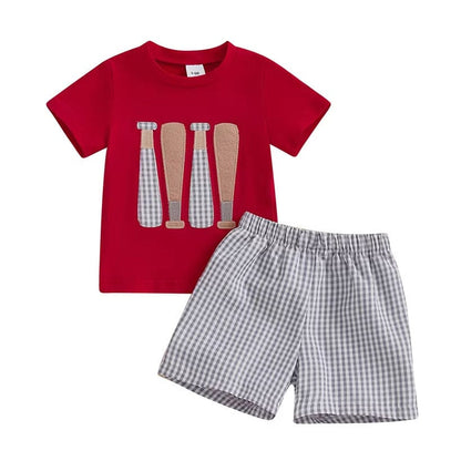 Short Sleeve Baseball Plaid Shorts Baby Set