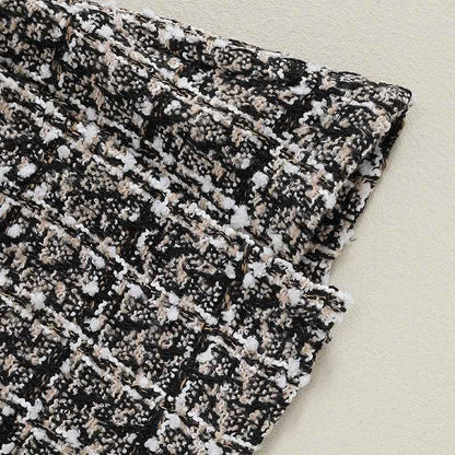 Heart Mesh Long Sleeve Top and Tweed Skirts Set