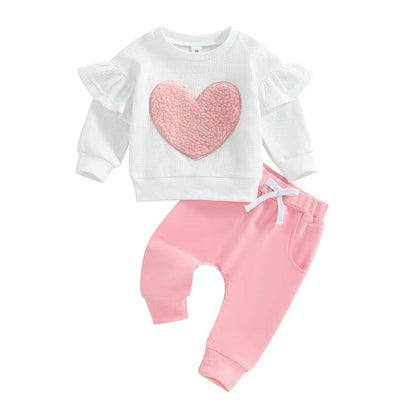 Long Sleeve Waffle Heart Baby Set