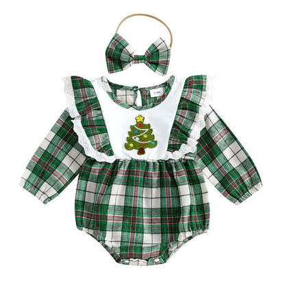 Christmas Lace Plaid Baby Romper