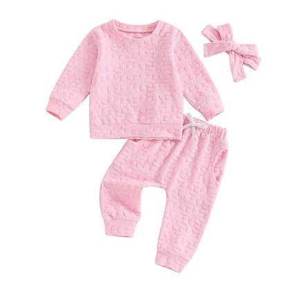 Long Sleeve Solid Flowers Baby Set