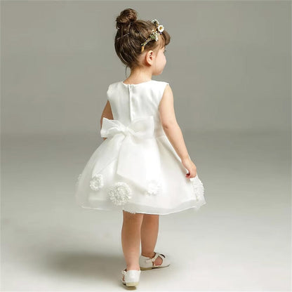 Sleeveless White Bow Baby Dress