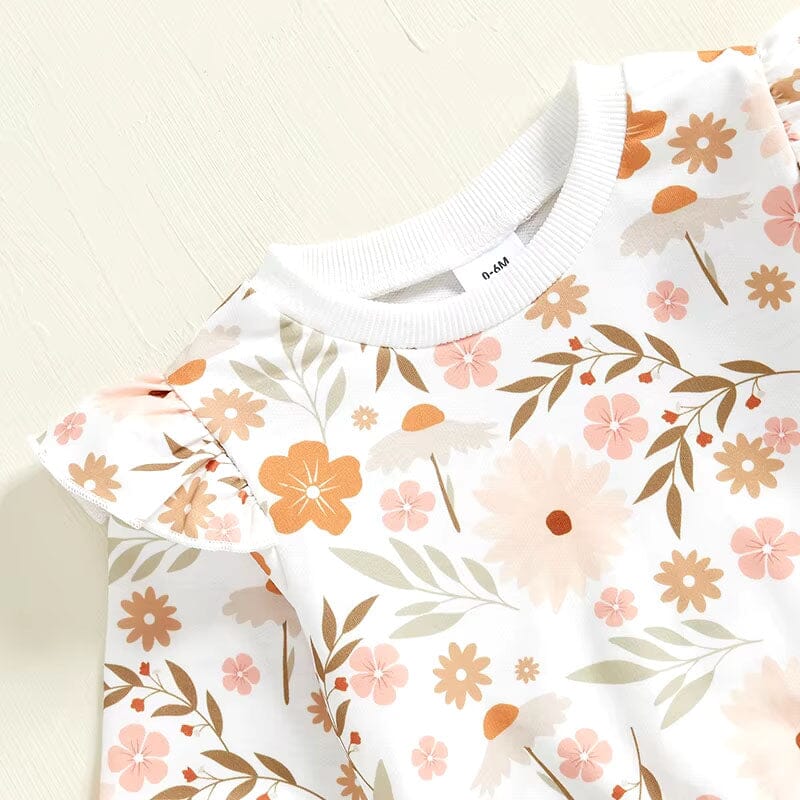 Long Sleeve White Floral Baby Set