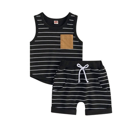 Sleeveless Striped Pocket Baby Set