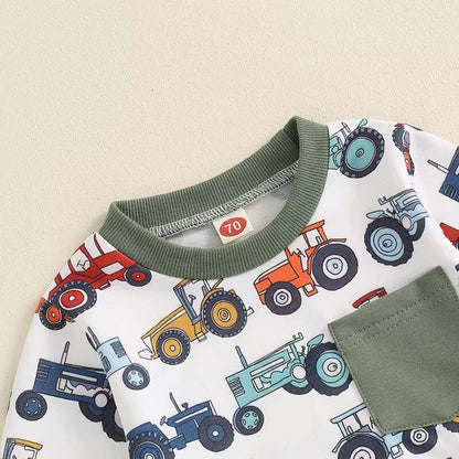 Long Sleeve Tractors Solid Pants Baby Set