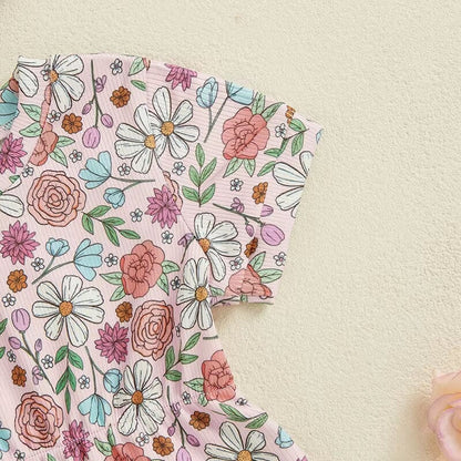 Short Sleeve Floral Ribbed Baby Romper