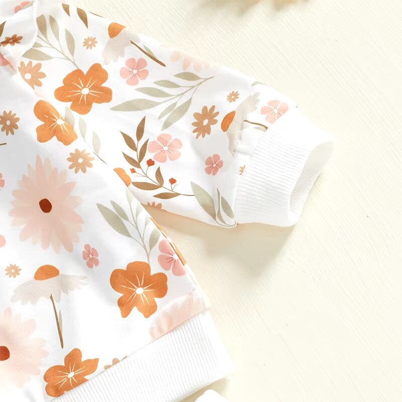 Long Sleeve White Floral Baby Set
