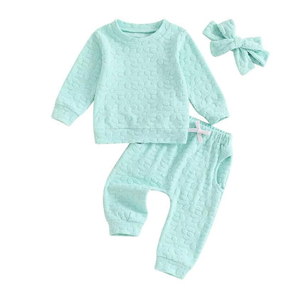 Long Sleeve Solid Flowers Baby Set