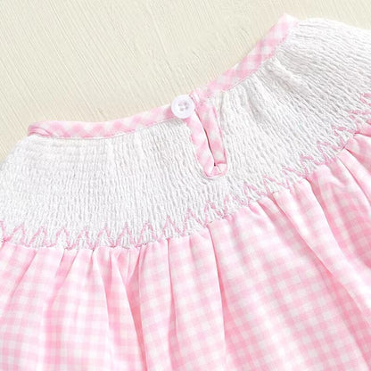 Long Sleeve Pink Plaid Bows Baby Romper