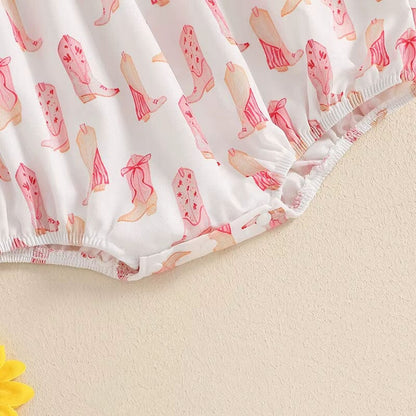 Fly Sleeve Vintage Boots Baby Romper