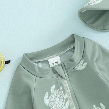 Long Sleeve Turtle Zipper Baby Swimsuit