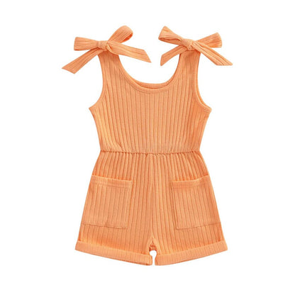 Sleeveless Solid Ribbed Toddler Romper