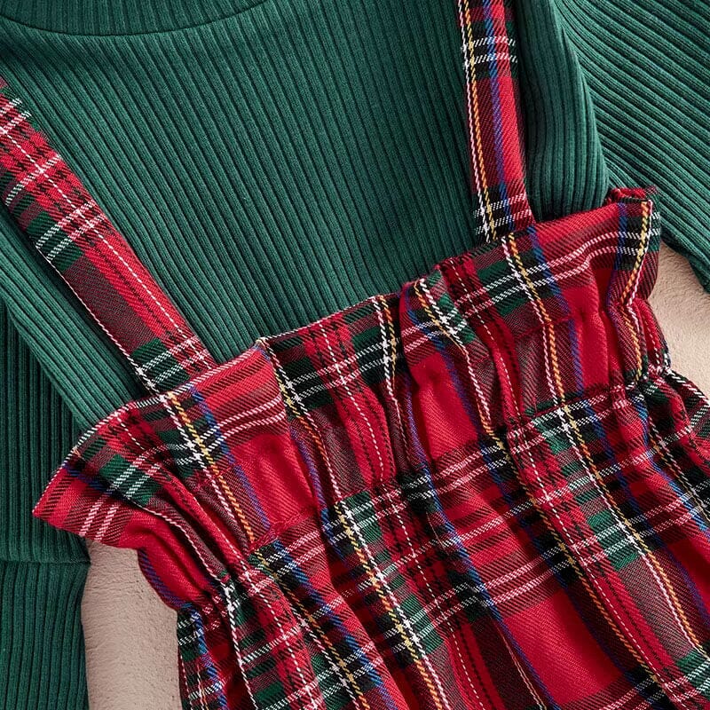 Plaid Suspender Christmas Baby Set