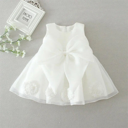Sleeveless White Bow Baby Dress